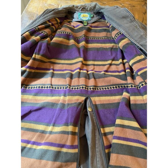 Vintage Cabelas Womens Brown Canvas Long Coat With Striped Fleece Lining Size M - Picture 5 of 13